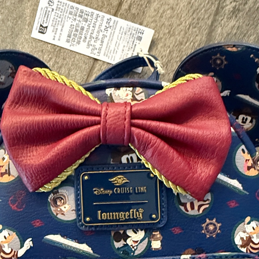 Loungefly Navy Mickey Ear Mini Backpack with Maroon Bow - Picture 2 of 9